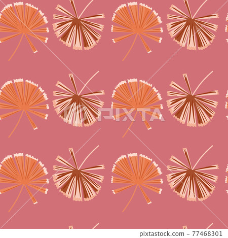 Floral nature seamless pattern with doodle palm licuala silhouettes. Pink pastel background. Simple style. Floral nature seamless pattern with doodle palm licuala silhouettes. Pink pastel background. Simple style. 77468301