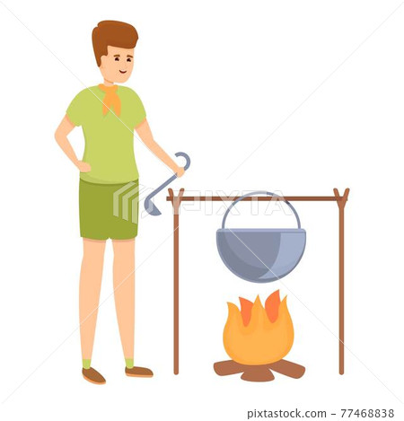 Scouting firecamp cooking icon, cartoon style Scouting firecamp cooking icon, cartoon style 77468838
