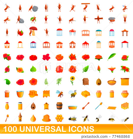 100 universal icons set, cartoon style 100 universal icons set, cartoon style 77468868