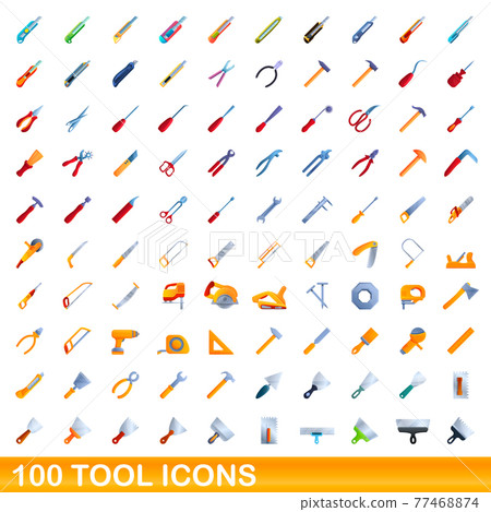100 tool icons set, cartoon style 100 tool icons set, cartoon style 77468874