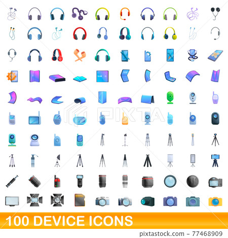 100 device icons set, cartoon style 77468909