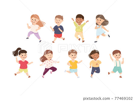 Happy Running Boys and Girls Set, Preschool... - Stock Illustration ...