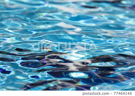 Waves and reflections in a swimming pool, in summer, Spain. 77469148