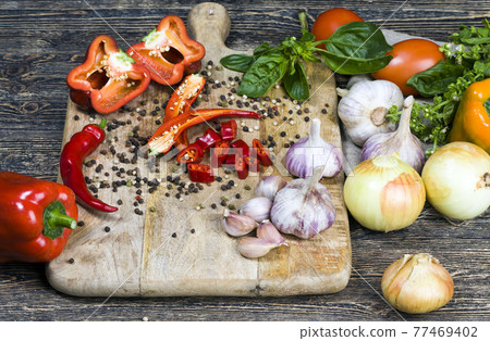pepper, onion, zucchini, garlic and other vegetables 77469402