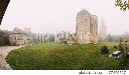 Ninotsminda Village, Kakheti Region, Georgia. Ruins Of Old Church Monastery Of Saint Nino, Ninotsminda Near Sagarejo. Monastery Was One Of Most Important Spiritual And Educational Centers In Georgia. 77470737
