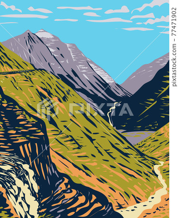 Going-To-The-Sun Road Viewed from Logan Pass a Scenic Mountain Road in the Rocky Mountains Located in Glacier National Park in Montana WPA Poster Art 77471902