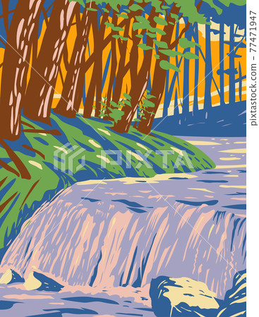 The Boykin Creek Waterfall in Angelina National Forest located in East Texas in San Augustine Angelina Jasper and Nacogdoches County WPA Poster Art The Boykin Creek Waterfall in Angelina National Forest located in East Texas in San Augustine Angelina Jasper and Nacogdoches County WPA Poster Art 77471947
