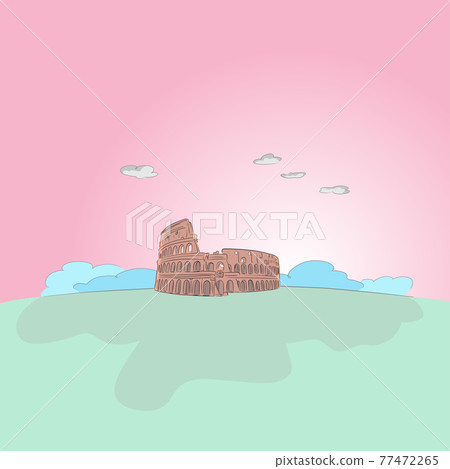 Colosseum in Rome with pastel colors hand drawn illustration vector 77472265