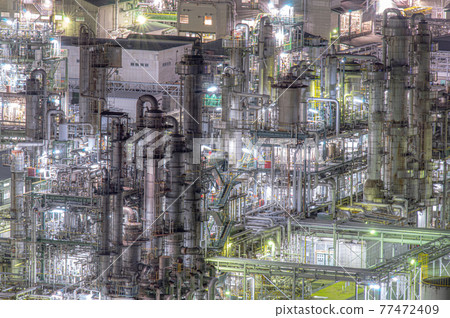 Light beam tower Otake city factory night view 77472409