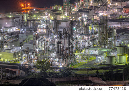 Light beam tower Otake city factory night view Light beam tower Otake city factory night view 77472418