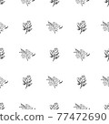 Doodle simple vector seamless pattern of hand-drawn peonies. Seamless pattern of hand-drawn peonies. Isolated on white background. 77472690