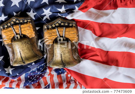 Memory bell on American flag Memorial day with remember those who served Memory bell on American flag Memorial day with remember those who served 77473609