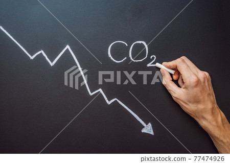 Reducing CO2 levels. Graph of the decline in carbon dioxide levels Reducing CO2 levels. Graph of the decline in carbon dioxide levels 77474926