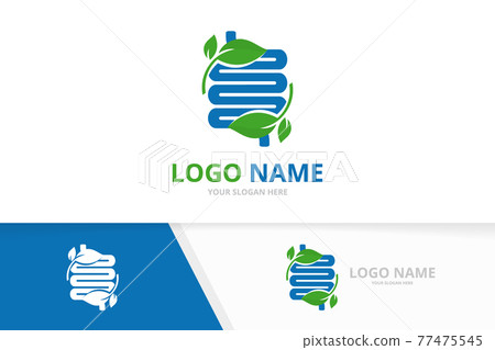 Ecological colon and leaves logo combination. Premium digestion logotype design template. 77475545
