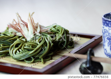 Tea soba served on a soba plate 77476838