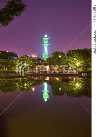 Corona Tsutenkaku evening view night view [from inside Tennoji Park in Osaka] 77479095