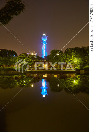 Corona Tsutenkaku evening view night view [from inside Tennoji Park in Osaka] 77479096