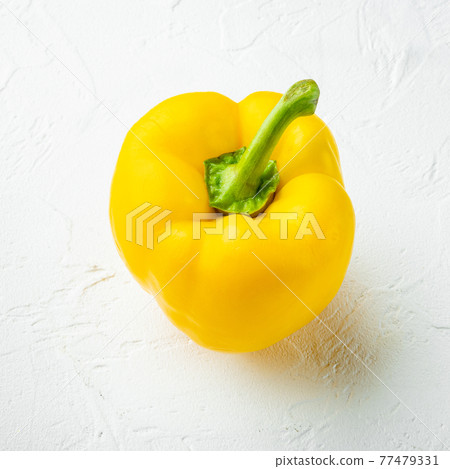 Colour bell sweet pepper, on white stone surface, square format 77479331