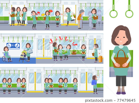 火車上一組身穿束腰外衣的中年婦女 火車上一組身穿束腰外衣的中年婦女 77479645