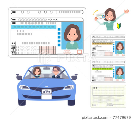 一組中年婦女拿駕照的束腰外衣 77479679