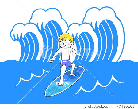 一個人在海中衝浪的插圖 一個人在海中衝浪的插圖 77480103