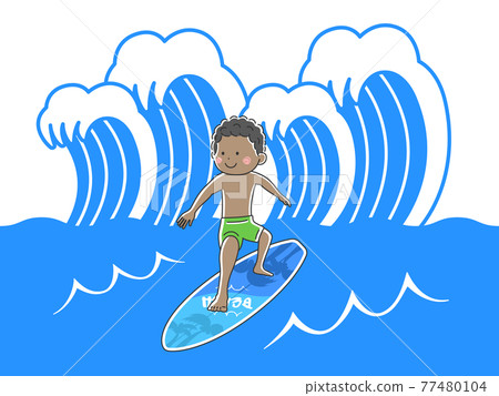 一個人在海中衝浪的插圖 一個人在海中衝浪的插圖 77480104