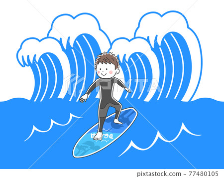 一個人在海中衝浪的插圖 一個人在海中衝浪的插圖 77480105