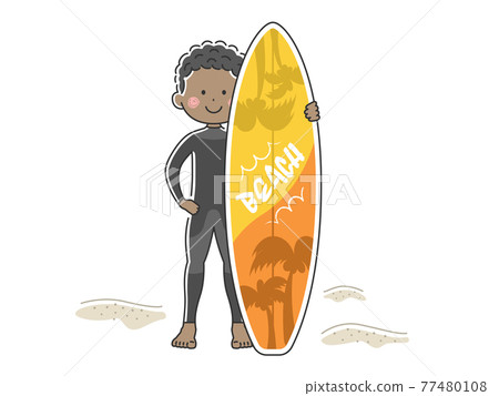 Illustration of a man in a wetsuit with a surfboard Illustration of a man in a wetsuit with a surfboard 77480108