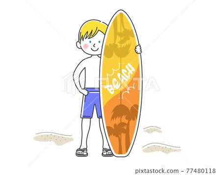 一個穿著泳裝和衝浪板的男人的插圖 77480118