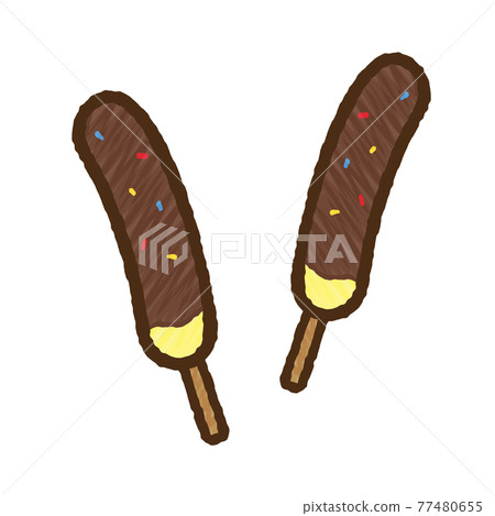 簡單可愛的巧克力香蕉插畫手寫風格 77480655