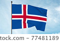 3D Illustration of The flag of Iceland, Iceland national flag consisting of a blue field incorporating a white-bordered red cross. 77481189