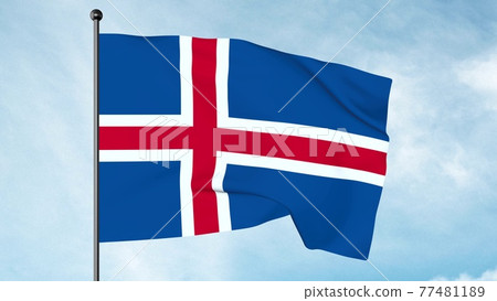 3D Illustration of The flag of Iceland, Iceland national flag consisting of a blue field incorporating a white-bordered red cross. 3D Illustration of The flag of Iceland, Iceland national flag consisting of a blue field incorporating a white-bordered red cross. 77481189