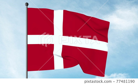 3D Illustration of The flag of Denmark is red with a white Scandinavian cross that extends to the edges of the flag 3D Illustration of The flag of Denmark is red with a white Scandinavian cross that extends to the edges of the flag 77481190
