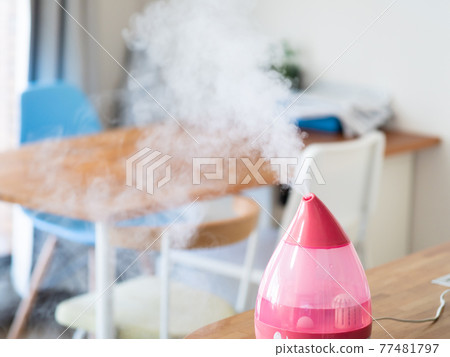 放在客廳的粉紅色加濕器的蒸汽 放在客廳的粉紅色加濕器的蒸汽 77481797