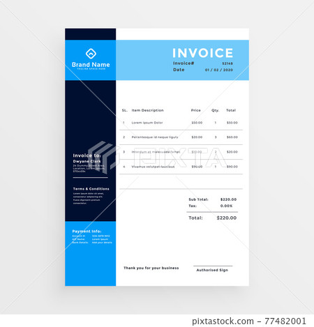 professional business invoice template design in blue color 77482001