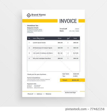 minimal yellow invoice template vector design minimal yellow invoice template vector design 77482158