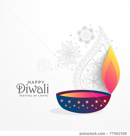creative diwali festival greeting background with diya 77482506