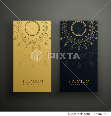 luxury mandala card design in gold and black color 77482950
