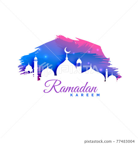 ramadan kareem background with mosque silhouette and watercolor background ramadan kareem background with mosque silhouette and watercolor background 77483004
