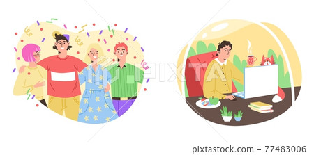 Personality and mental features of extroverts and introvert a vector illustration Personality and mental features of extroverts and introvert a vector illustration 77483006
