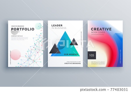 creative brochure design teample set in A4 size made with wire mesh, triangle and fluid colors style 77483031