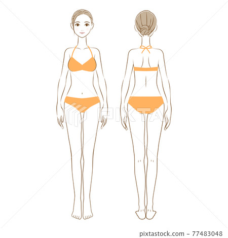 Full-body illustration of a woman in a swimsuit, front and back 01 Full-body illustration of a woman in a swimsuit, front and back 01 77483048