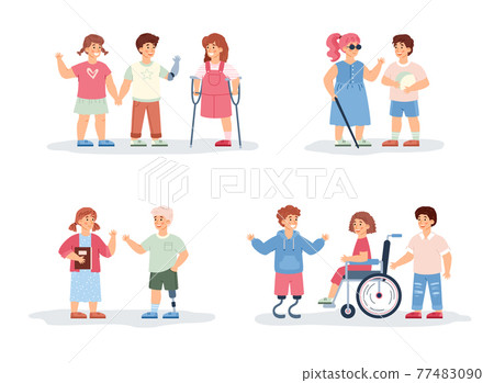 Disabled girls and boys, handicapped kids and helping them friends. Disabled girls and boys, handicapped kids and helping them friends. 77483090
