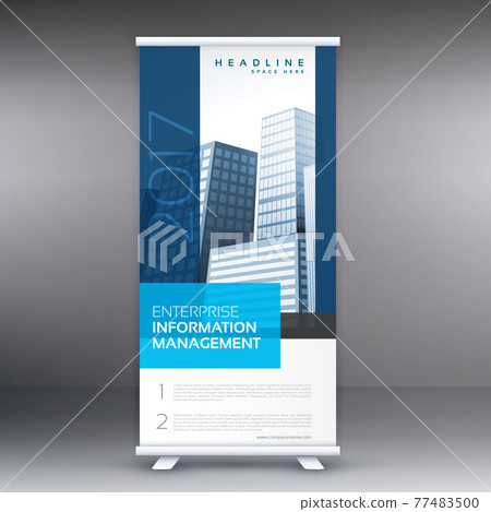 simple blue standee roll up banner design with business information 77483500