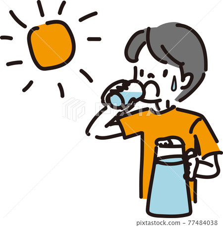 Illustration of a boy hydrating on a hot day 77484038