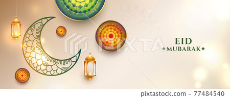 artistic eid mubarak festival banner design with decorative moon 77484540