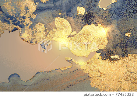 Abstract gold, blue and grey marble pattern with sparkles Abstract gold, blue and grey marble pattern with sparkles 77485328