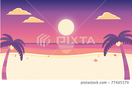 夏日黃昏海邊日落背景素材矢量圖 插圖素材 圖庫