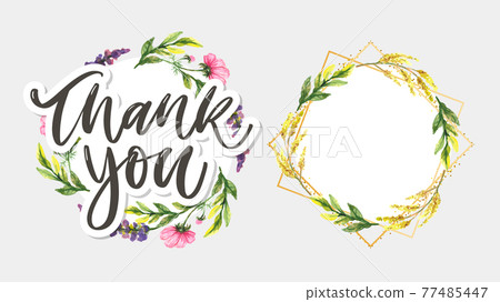 Cute Thank You Script Card Flowers Letter text 77485447