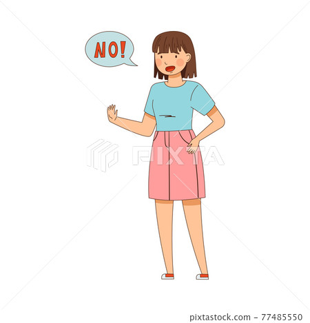 Woman Expressing Denial Saying No Showing Stop Sign with her Hand Vector Illustration Woman Expressing Denial Saying No Showing Stop Sign with her Hand Vector Illustration 77485550
